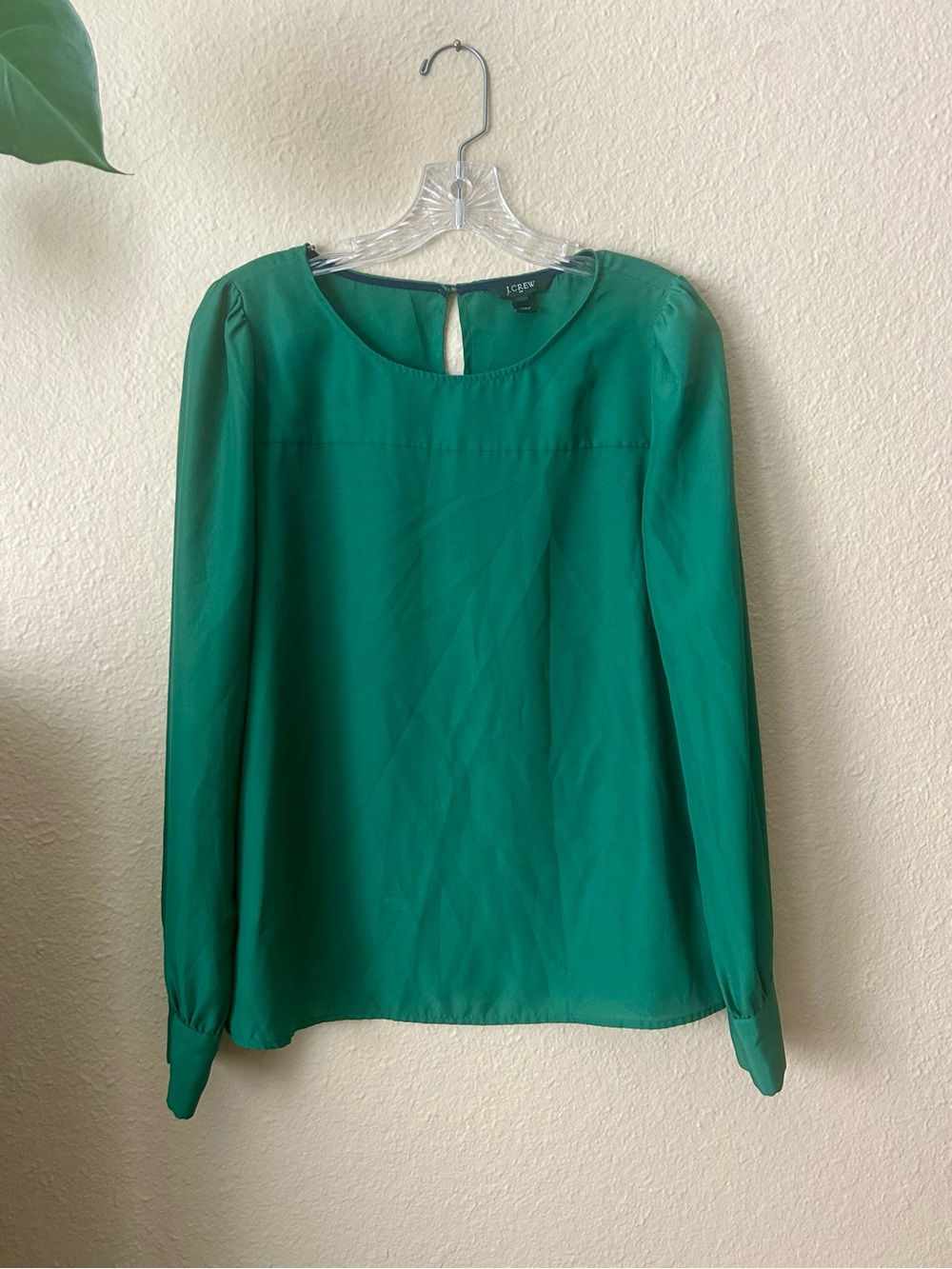 J. Crew Emerald Green Long-Sleeve Silk Blouse